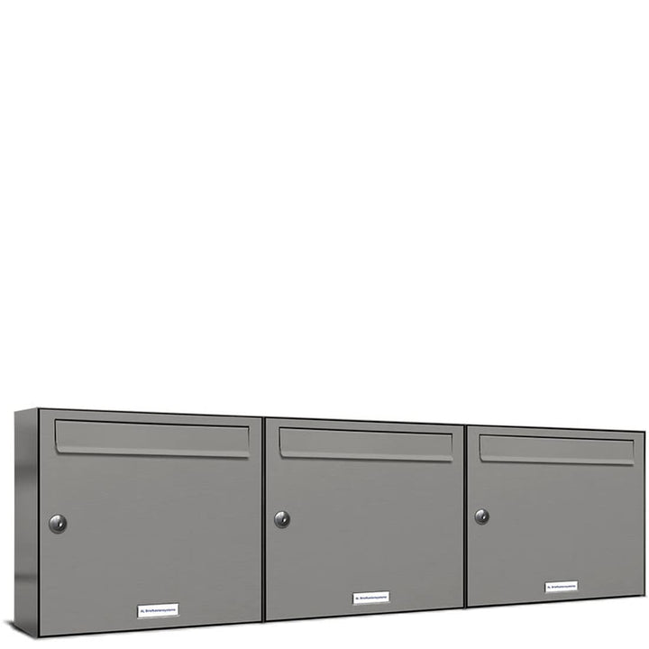 AL Briefkastensysteme 3er Briefkastenanlage Aluminiumgrau RAL 9007, Premium Briefkasten DIN A4, 3 Fa