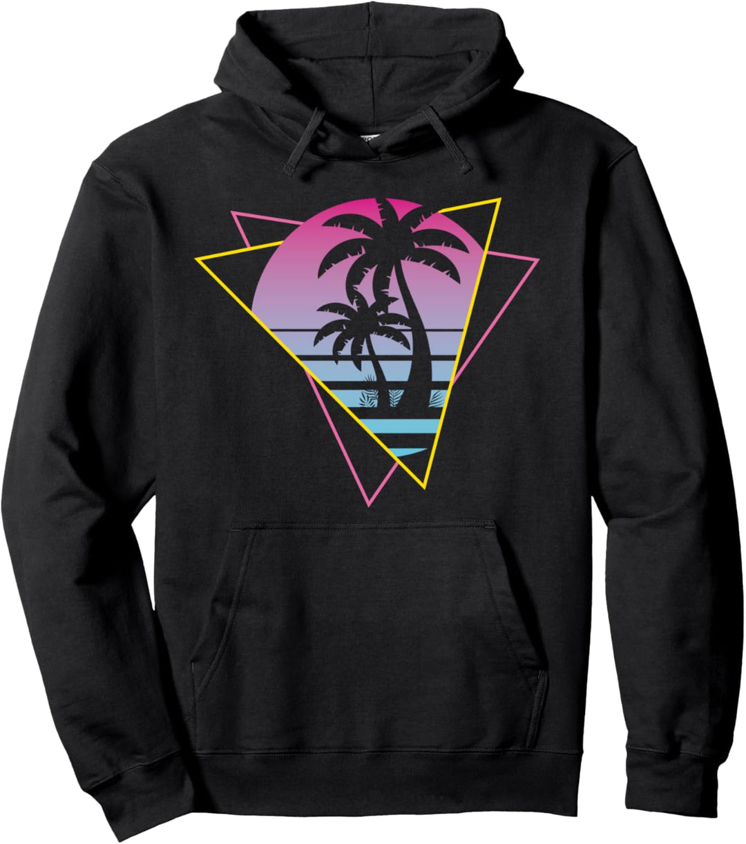 Tropischer Sonnenuntergang Retro 90er Palmen Vaporwave Pullover Hoodie
