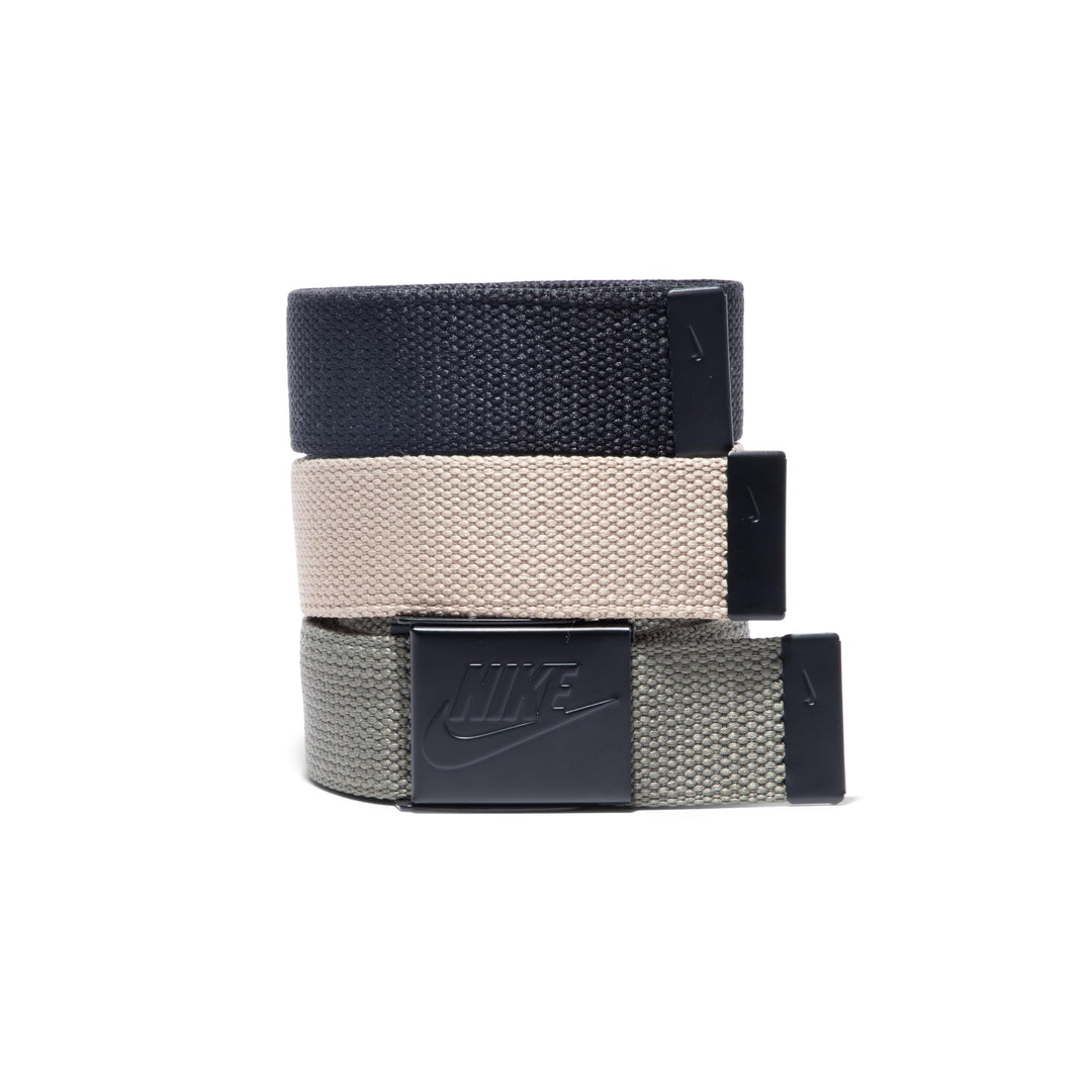 Nike Herren 3 Pack Web Belt Gürtel One-Size up to 42" Schwarz / Olivgrün / Khaki, Futura, One-Size u
