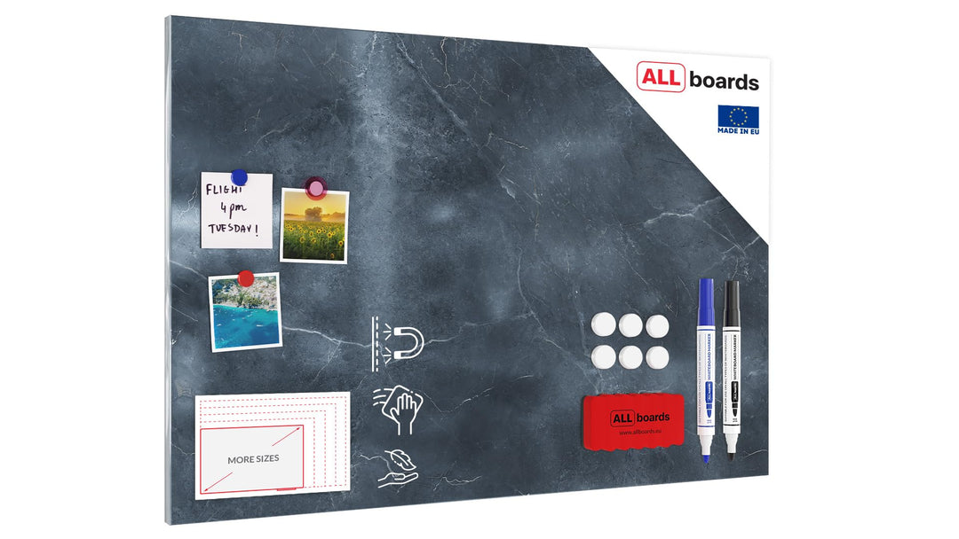 ALLboards Metallische Magnettafel ANTHRAZIT MARMOR 90x60cm MetalBoards Memoboard für jede Art von Ma