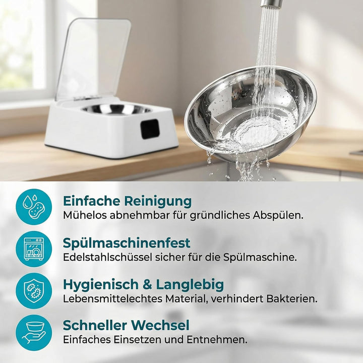 Futterautomat Katze Nassfutter 350 ml – Katzenfutter Automat mit Infrarot Sensor, Leiser Futterspend