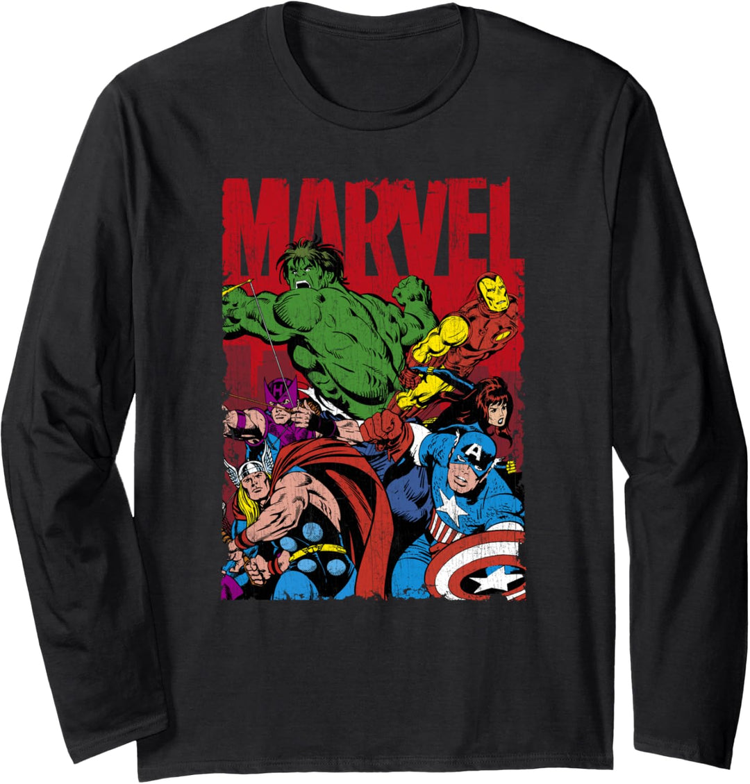Marvel Avengers Vintage Comic Team Up Group Shot Langarmshirt