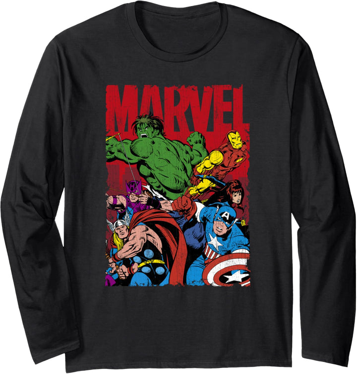 Marvel Avengers Vintage Comic Team Up Group Shot Langarmshirt