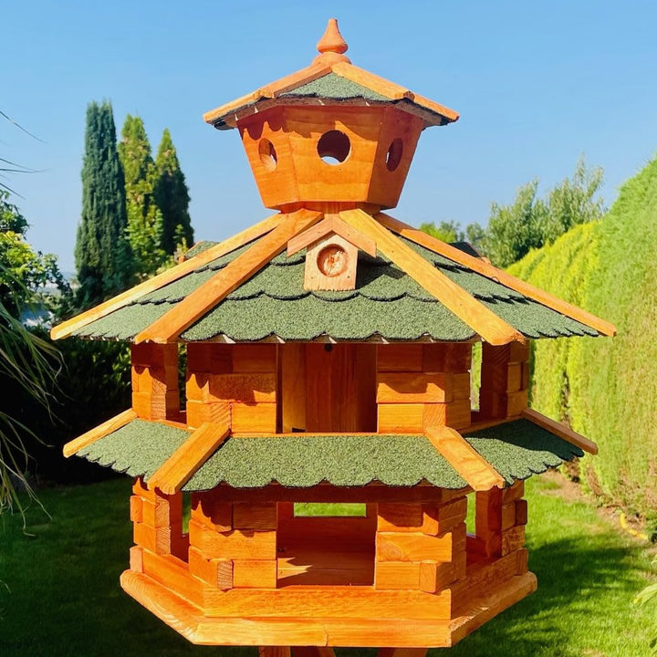 DARLUX Vogelvilla wetterfest von L bis XXL Futterhaus Vogelhaus mit oder ohne Ständer in Braun mit R