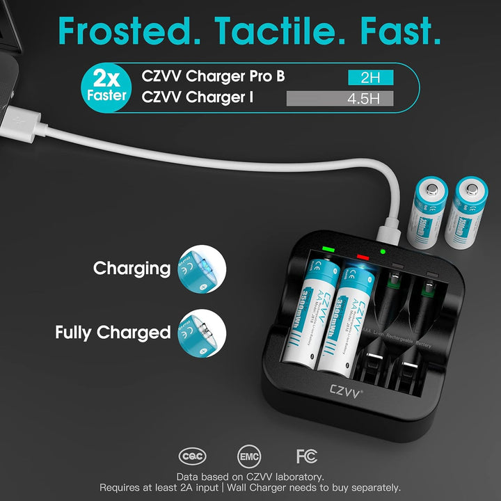 czvv Wiederaufladbare Batterien AA Lithium 1,5V - Hoher Kapazität 3500mWh - 1300 Ladezyklen - 4 Stüc