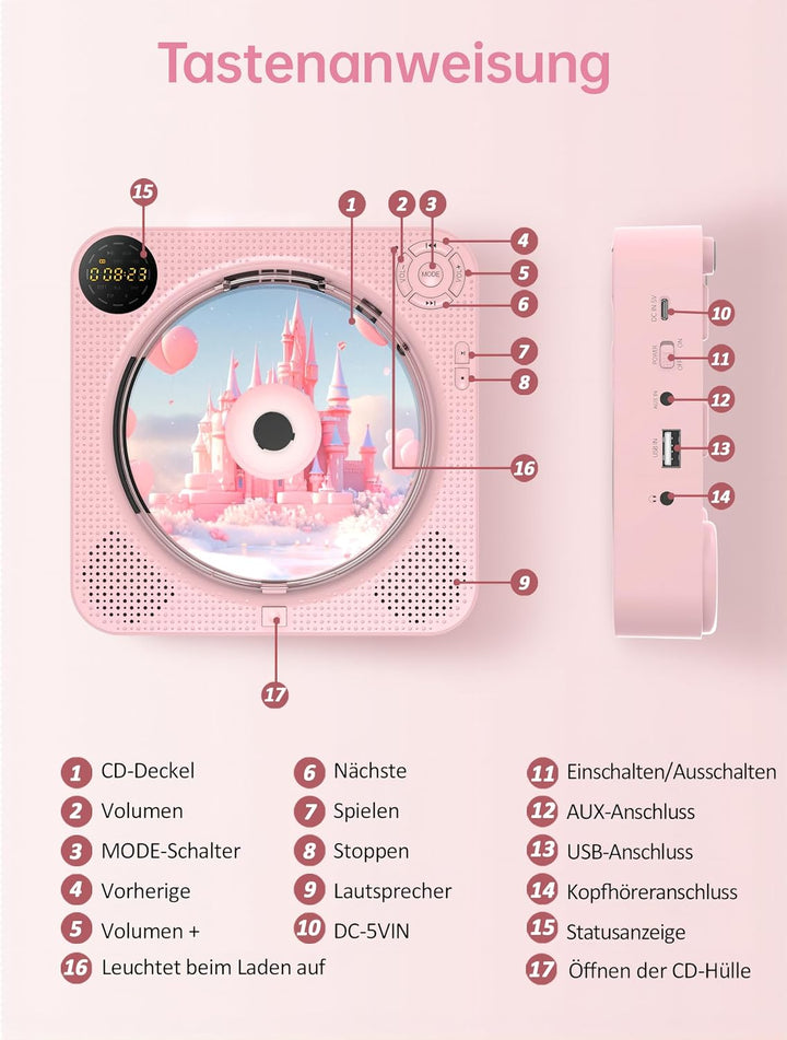 Bluetooth CD Player, Arafuna Tragbare CD Player mit Radio Lautsprecher and Fernbedienung, unterstütz