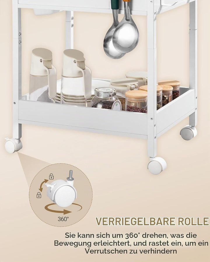 Hzuaneri Rollwagen, Metallwagen, Küchenwagen, 3 Metallgitterablagen, 6 Haken, 2 Hängekörbe, Servierw