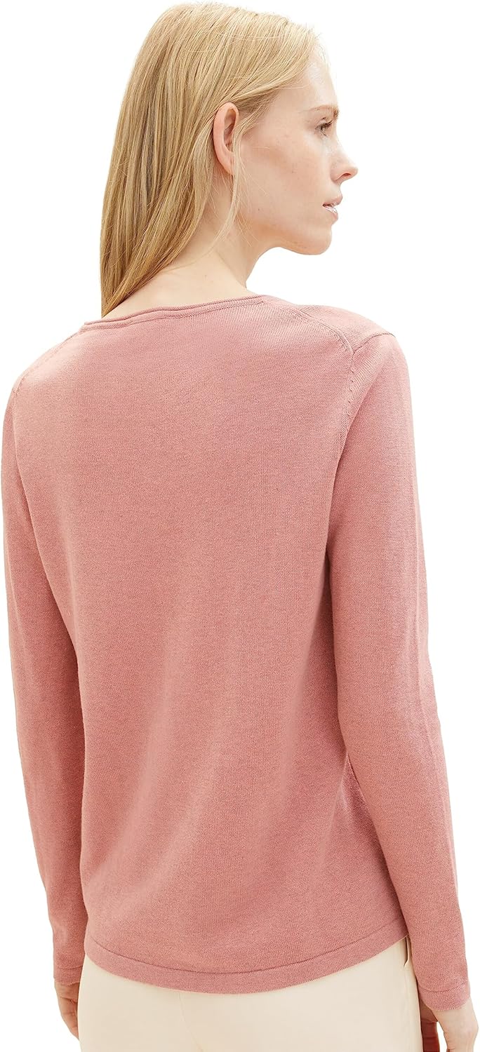 TOM TAILOR Damen Basic Pullover mit Rundhalsausschnitt XXL 24560-blush Rose Melange, XXL 24560-blush