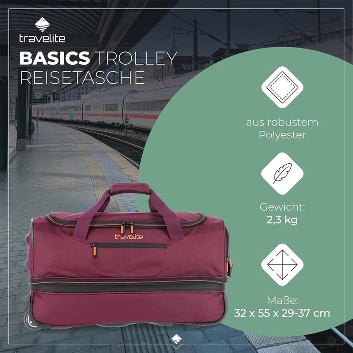 travelite 2-Rad Trolley Reisetasche Gr. S mit Dehnfalte, Gepäck Serie BASICS: Weichgepäck Reisetasch