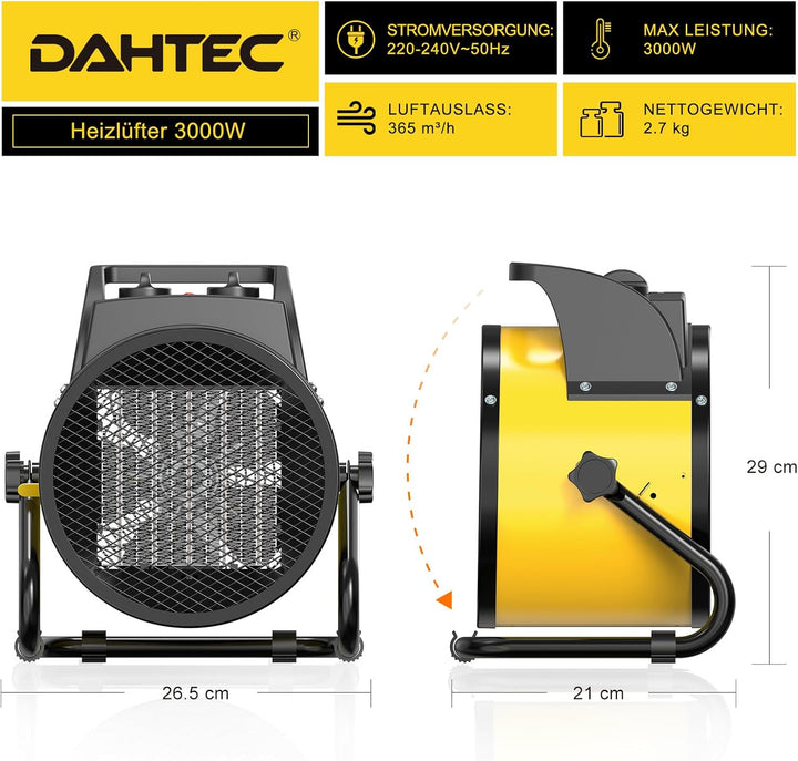 Heizlüfter 3000 Watt Keramik Heizstrahler Elektroheizer Bauheizer Bautrockner mit Thermostat Heizger