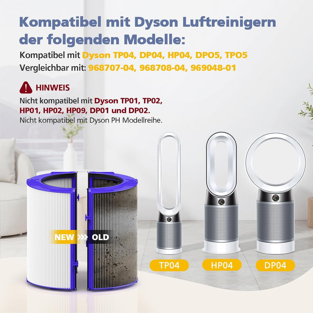 Ersatzfilter für Dyson Luftreiniger TP04 DP04 HP04 DP05 TP05, Filter und Aktivkohlefilter für Dyson