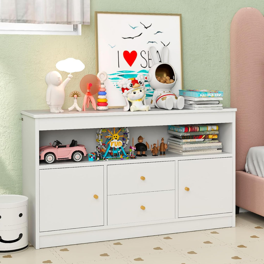 COSTWAY Spielzeugschrank Kinder, Kinderregal aus Holz, Kinderschrank mit 2 Schubladen & 2 Türen, Spi