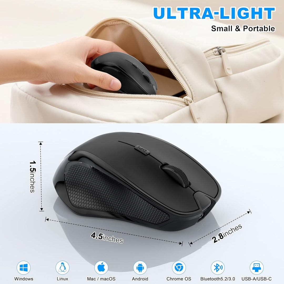 Azmall Ergonomische Maus Kabellos für Laptop/PC/MacBook/iPad, 2.4GHz & Bluetooth Büro Stumme Funkmau