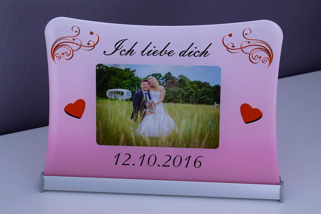 Acrylglas Schild"Ich liebe dich", mit persönlichem Fotodruck auf 6 mm Glas/personalisierbar Uv-druck