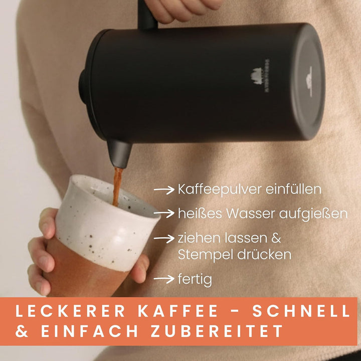 Groenenberg French Press Black 600 ml o. 1 Liter I Hochwertige Kaffeepresse mit Thermo Warmhalte-Fun