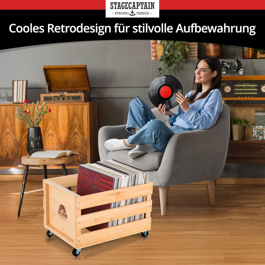Stagecaptain SPKB-100 NT Bambus Schallplattenkiste “Emil” 2x SET - Aufbewahrungsbox für bis zu 100 L