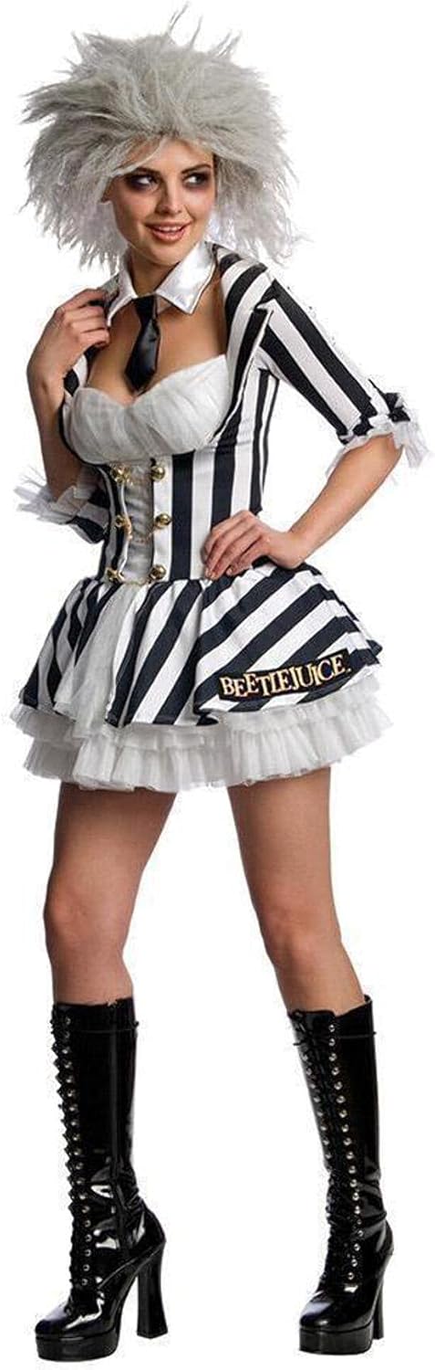 Rubie‘s Official Beetlejuice-Kostüm für Damen mit Perücke, sexy Outfit für Halloween, M