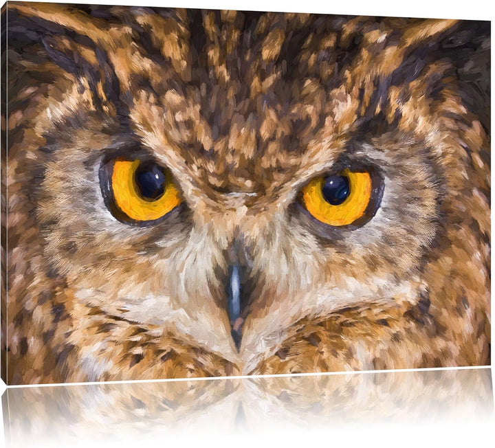 Pixxprint Eule mit gelben Augen als Leinwandbild/Grösse: 100x70 cm/Wandbild/Kunstdruck/fertig bespan