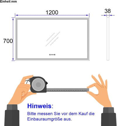 EMKE Badspiegel mit Beleuchtung 120x70cm Badspiegel Schwarzer Rand LED Badezimmerspiegel mit Touch,