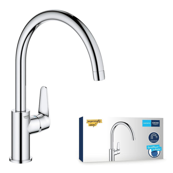 GROHE Start Curve 2020 - Einhand-Spültischbatterie (Auslauf mit Luftsprudler, Drehwinkel 360°, schne