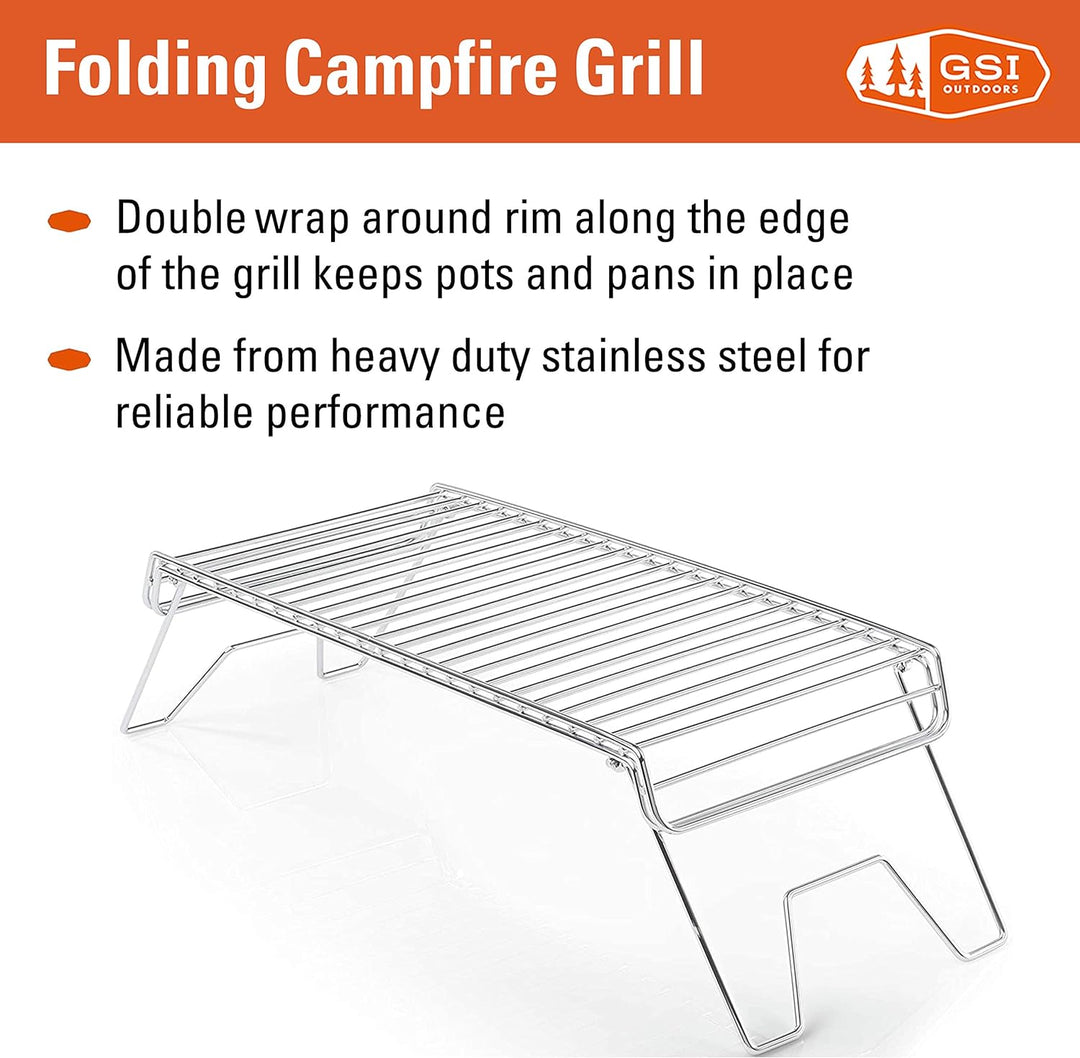 Gsi Klappbarer Lagerfeuer-Grill, Rostfrei, 15.4 x 7.9 inch Rostfrei 15.4 x 7.9 inch, Rostfrei 15.4 x