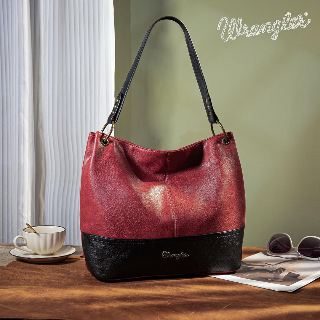 Wrangler Hobo-Taschen für Damen, veganes Leder, Griff oben, Schultertaschen und Handtaschen Rot, Rot