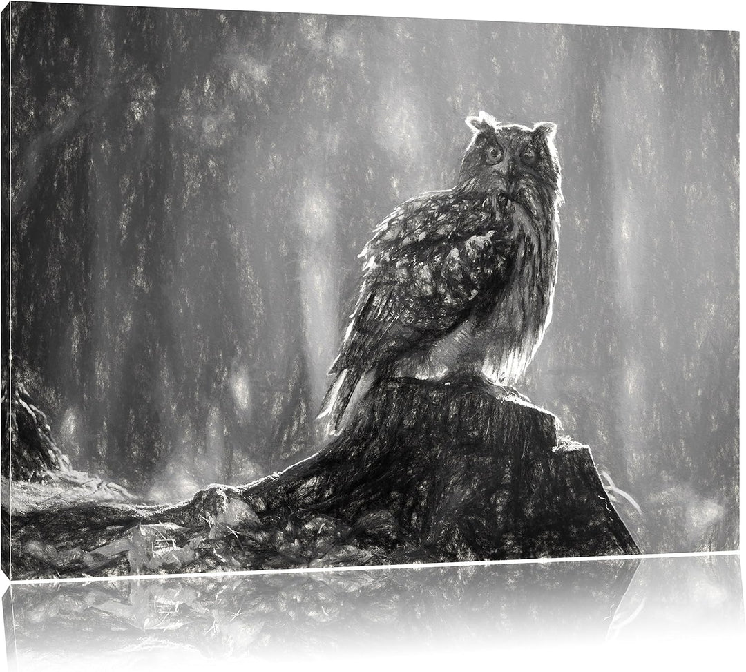 Pixxprint Eule auf dem Baumstamm als Leinwandbild/Grösse: 100x70 cm/Wandbild/Kunstdruck/fertig bespa