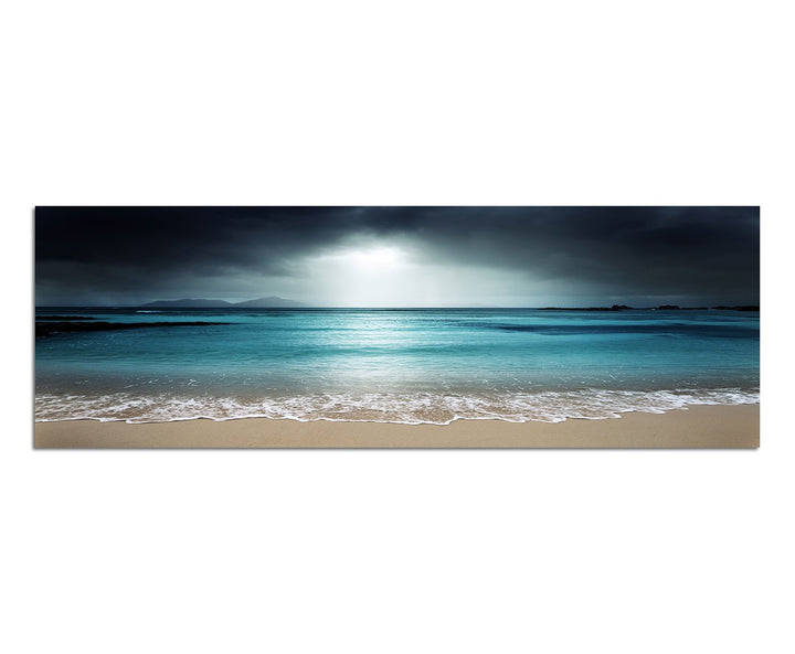 Paul Sinus Art Panoramabild auf Leinwand und Keilrahmen 150x50cm Seychellen Strand Meer Nachtanbruch