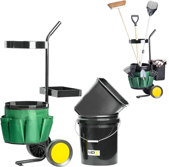 UPP Garten- & Werkzeugtrolley I Transportwagen mit 12 & 20 L Eimer | Gerätehalter und Tasche mit 12