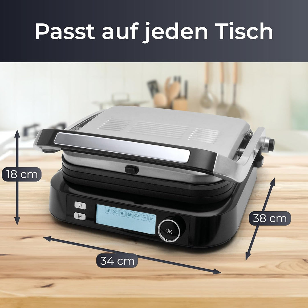 KLAMER Kontaktgrill, 7 Automatikprogramme, abnehmbare Platten, Antihaftbeschichtung, 2100W starker P