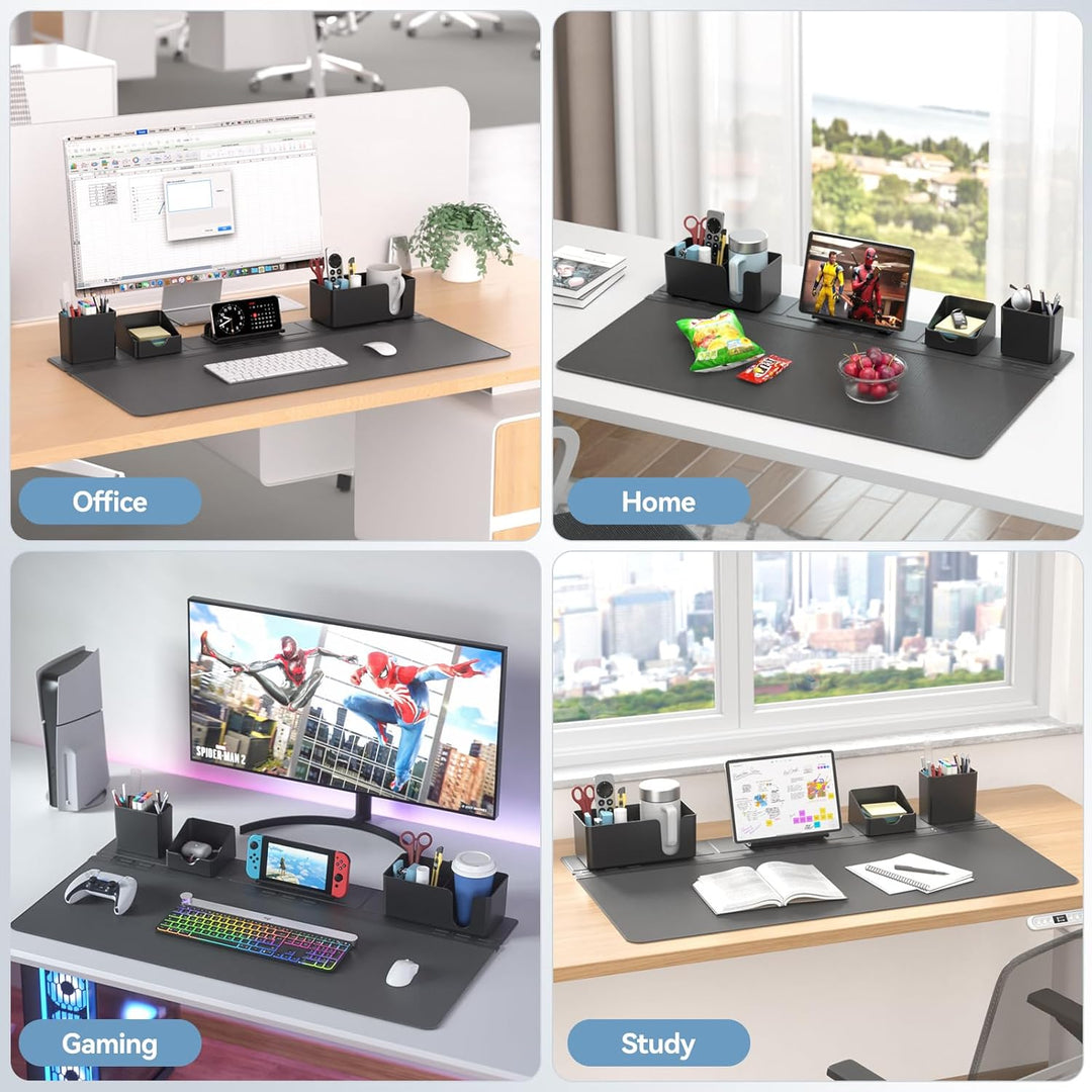 KDD Rutchfeste Schreibtischunterlage Schwarz mit Magnetisch Organizer Set, 5 in 1 Gaming Mauspad & D