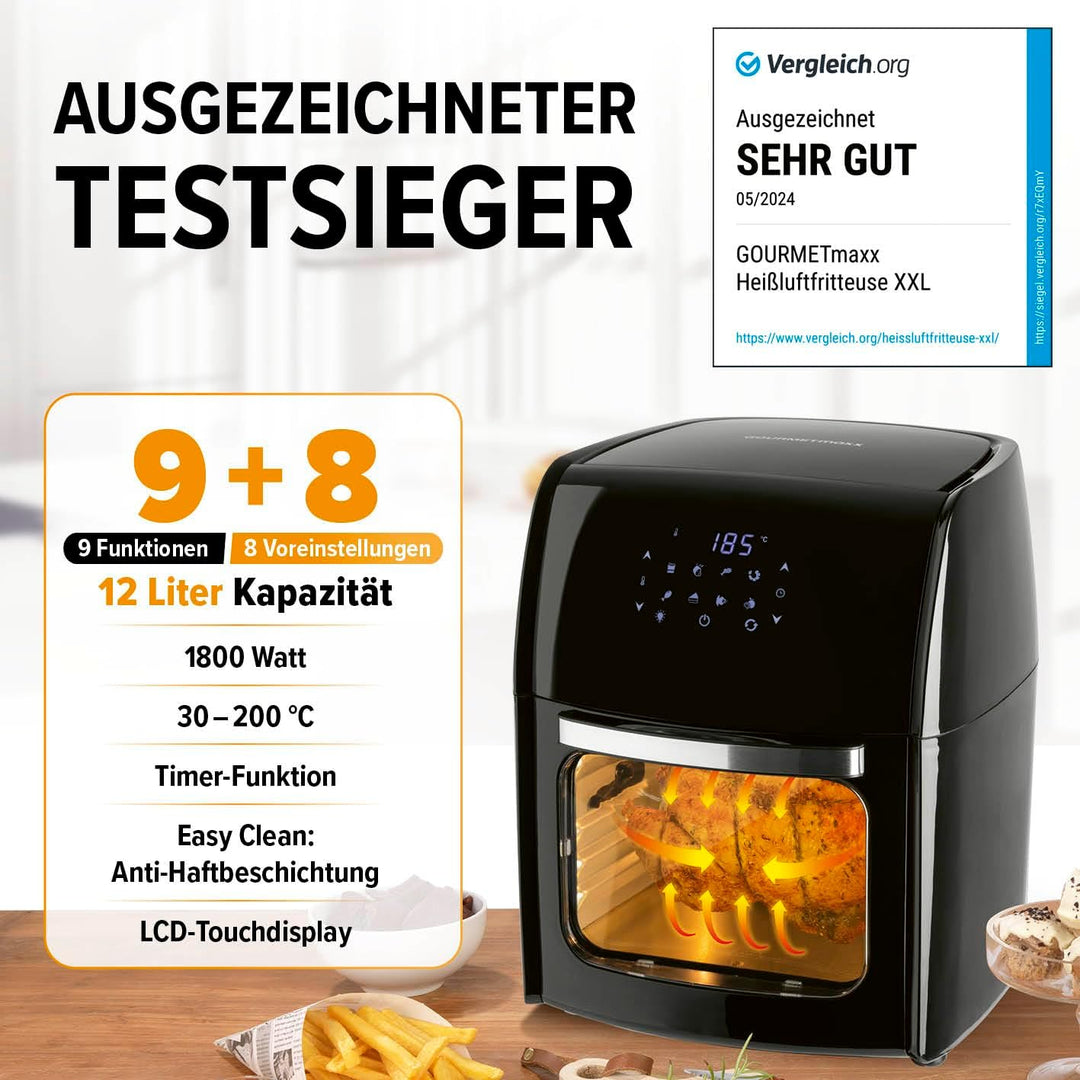 GOURMETmaxx Digitale Heissluftfritteuse 12L XXL-Ofen | Airfryer mit Timerfunktion, Touchdisplay, Dre