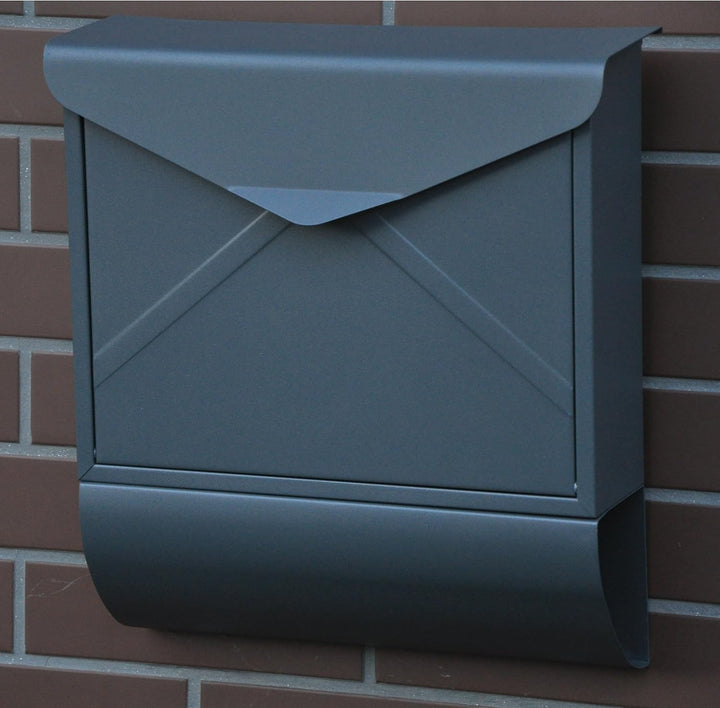 Designer Briefkasten Wandbriefkasten Postkasten mit Zeitungsrolle Zeitungsfach Anthrazitgrau Matt RA