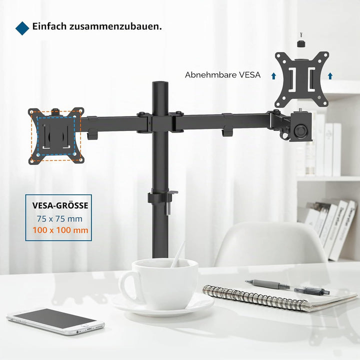 BONTEC PC-Monitorhalterung für 2 Monitore von 13 – 32 Zoll, PC-Monitorarm höhenverstellbar, drehbar