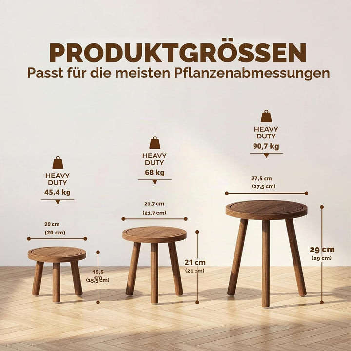 Bamworld Pflanzenhocker aus Holz im 3er-Set – Rustikale Blumenständer in 3 Grössen – Dekorative Beis