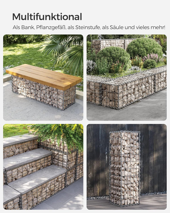 SONGMICS Gabionenkorb, Metall-Steinkorb mit 5 x 10 cm Maschenweite für Mauersteine, verzinkt, Steing