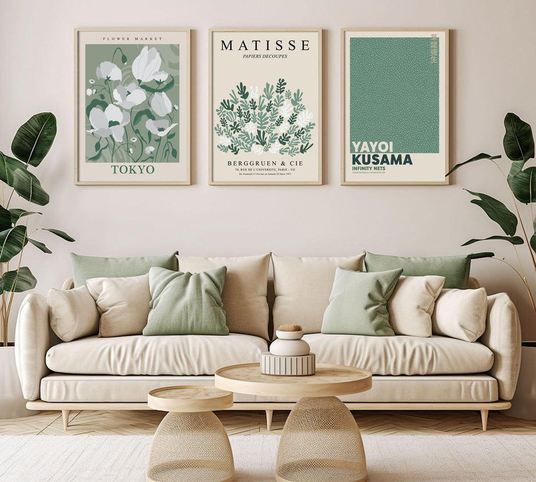 ag.art deco Moderne Poster Set | 3 Stück A3 30x40cm MIT RAHMEN HOLZ | Stilvolle Matisse Pastell Flow