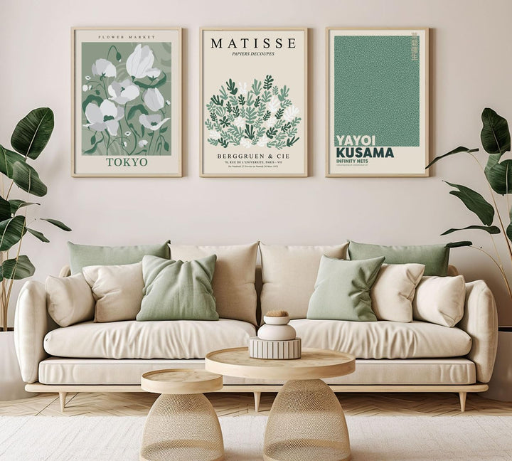 ag.art deco Moderne Poster Set | 3 Stück A3 30x40cm MIT RAHMEN HOLZ | Stilvolle Matisse Pastell Flow