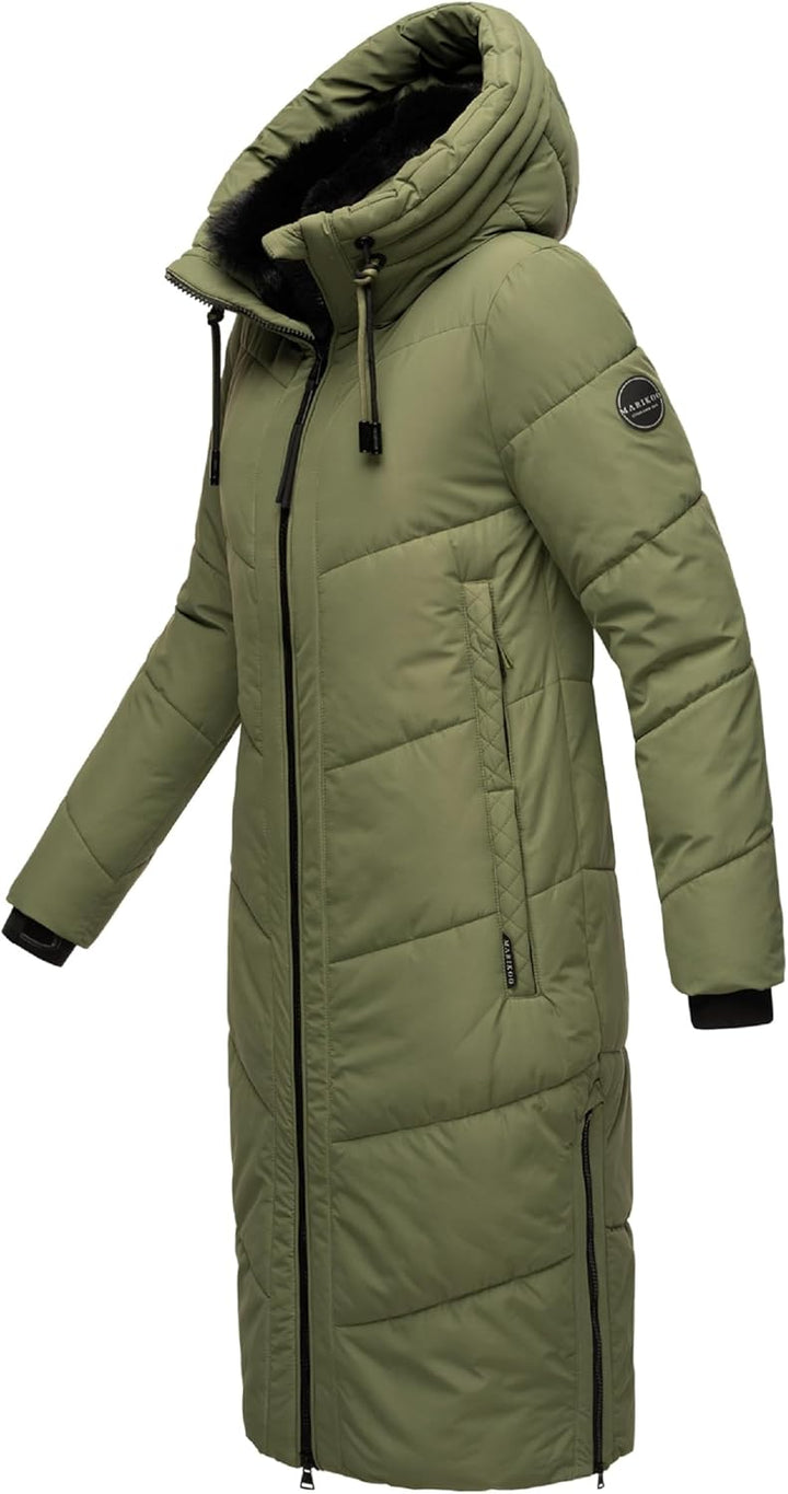 MARIKOO Damen Wintermantel warmer Steppmantel lang mit verstellbarer Kapuze und hohem Kragen Nadaree