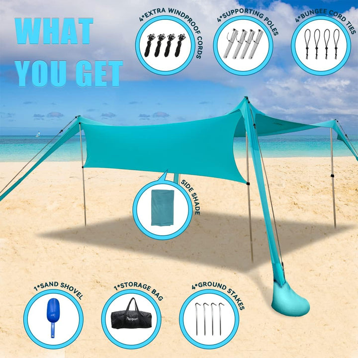 Strandzelt Sonnenschutz Strand zelte strandmuschel Muschel UPF50+ mit Sandschaufel, Erdnägeln und St