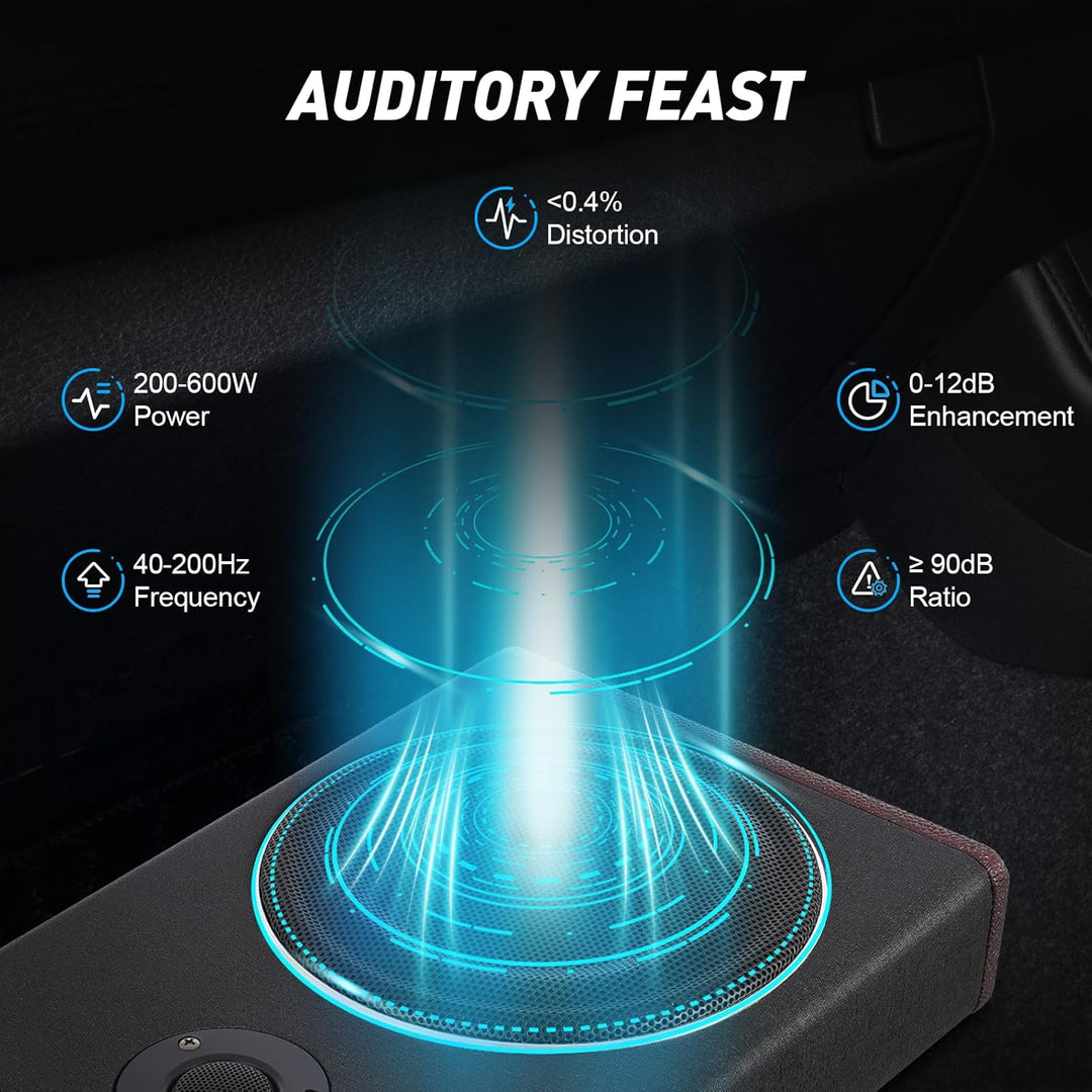 8 Zoll 600W Subwoofer Auto Aktiv Untersitz Subwoofer mit Lautsprecher-Abschirmung und Klettverschlus