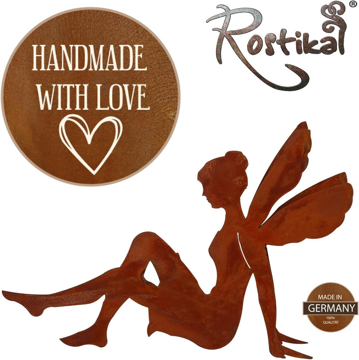 Rostikal Fee Elfe Gartenfigur 25 cm - Gartenfiguren & Gartenstatuen, Rost Gartendeko Figuren für dra