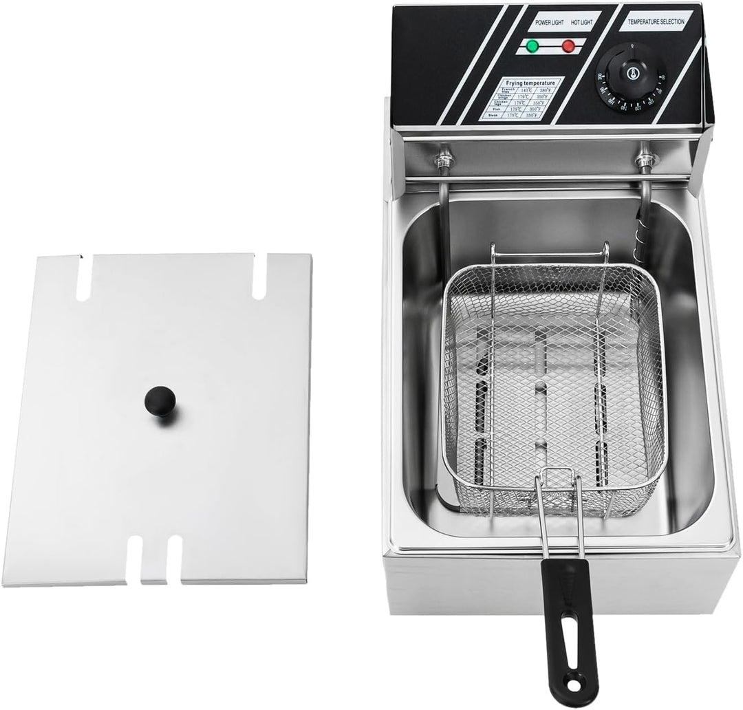 Kommerzielle Fritteuse 2500W mit Einzeltank & Deckel Elektrische Friteuse, Fritteuse mit öl Temperat
