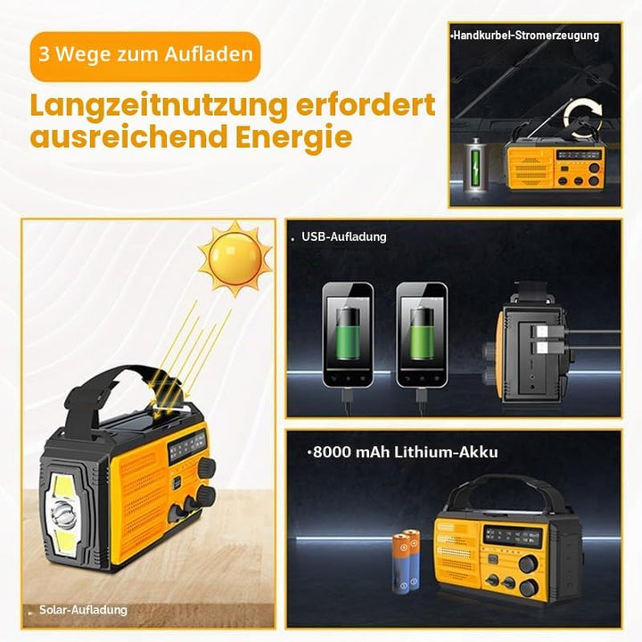 Solar Kurbelradio AM/FM Solar Radio Tragbar Notfallradio mit 8000mAh Wiederaufladbare Batterie, Led
