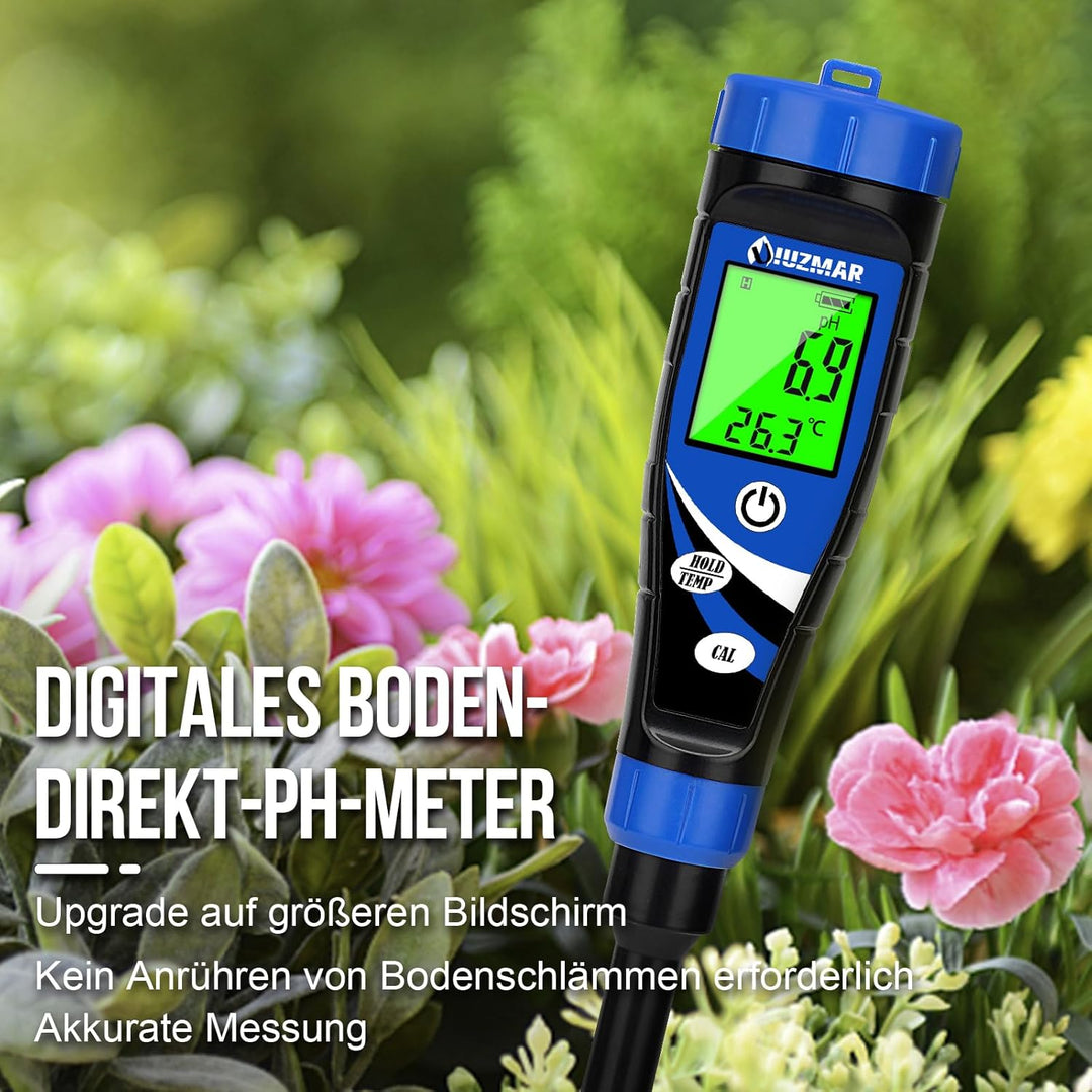 UIUZMAR Boden pH Messgerät, Elektronisches pH Meter für Pflanzen, pH Tester für Boden und Wasser, Di