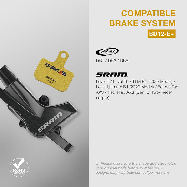 Top Brake BD12-E+ Bremsbeläge für SRAM Level Ultimate/Red/AXS Force Road und XC MTB-Bremsensatz