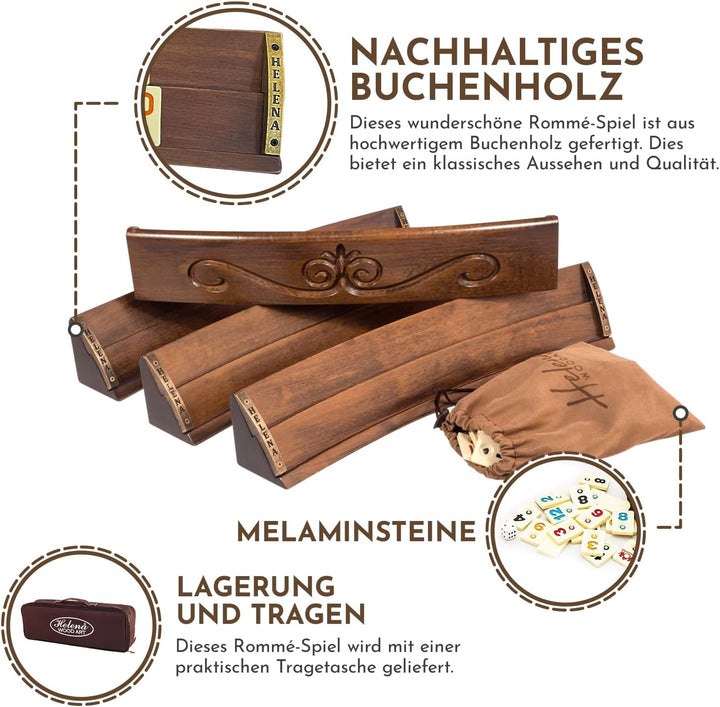 Handgefertigtes Oval Rummy Set aus Holz inklusive Tasche, 100% Holz, Deluxe Edition, Rommé, Okey tak