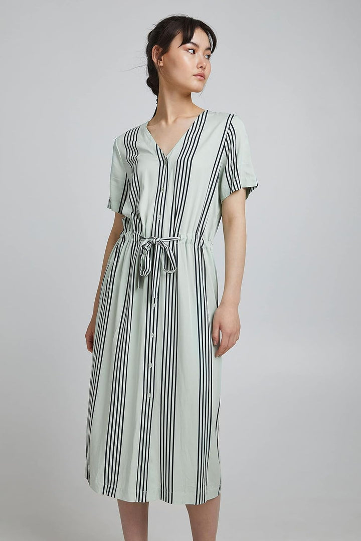 ICHI IHEA DRDamen Freizeitkleid Kleid mit V-Ausschnitt Kurzarm gestreift M Dewkist (130107), M Dewki