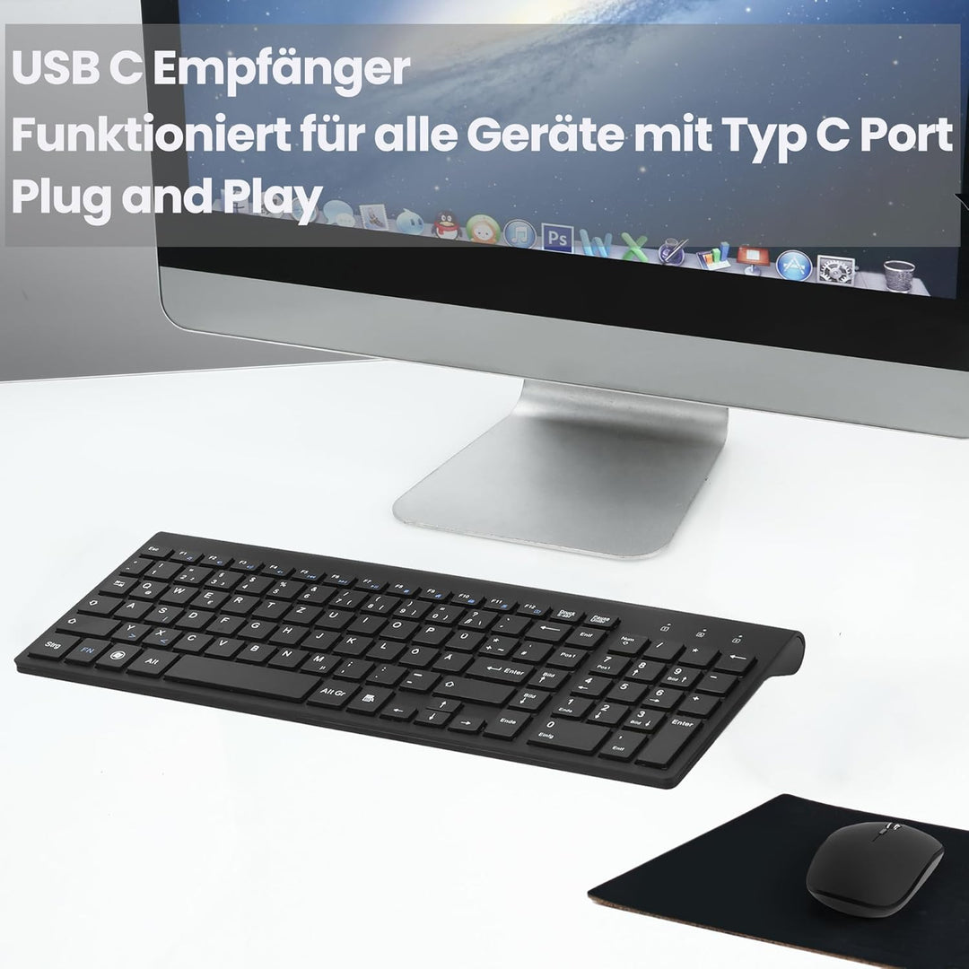 USB C Wireless Tastatur und Maus Combo, Full Size Typ c Tastatur und Maus Kompatibel für Win 7/8/10,