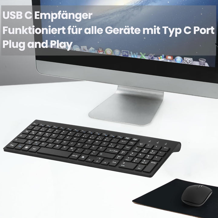 USB C Wireless Tastatur und Maus Combo, Full Size Typ c Tastatur und Maus Kompatibel für Win 7/8/10,